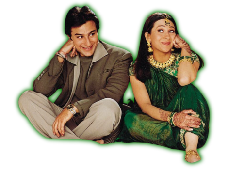 Youngest Son Vinod with his lover in the film, Sapna Youngest Son Vinod, wearing a suit, with his lover in the film, Sapna, who is wearing an green Indian women's wear and heavy indian jewellry.