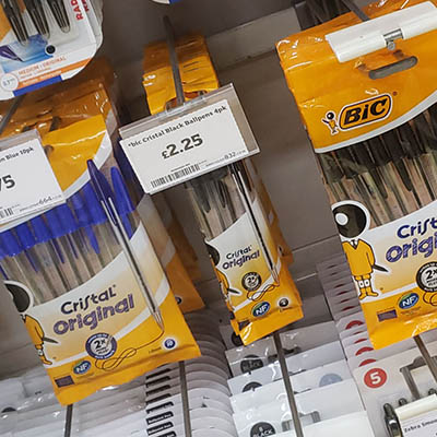 pen packets on store shelves
